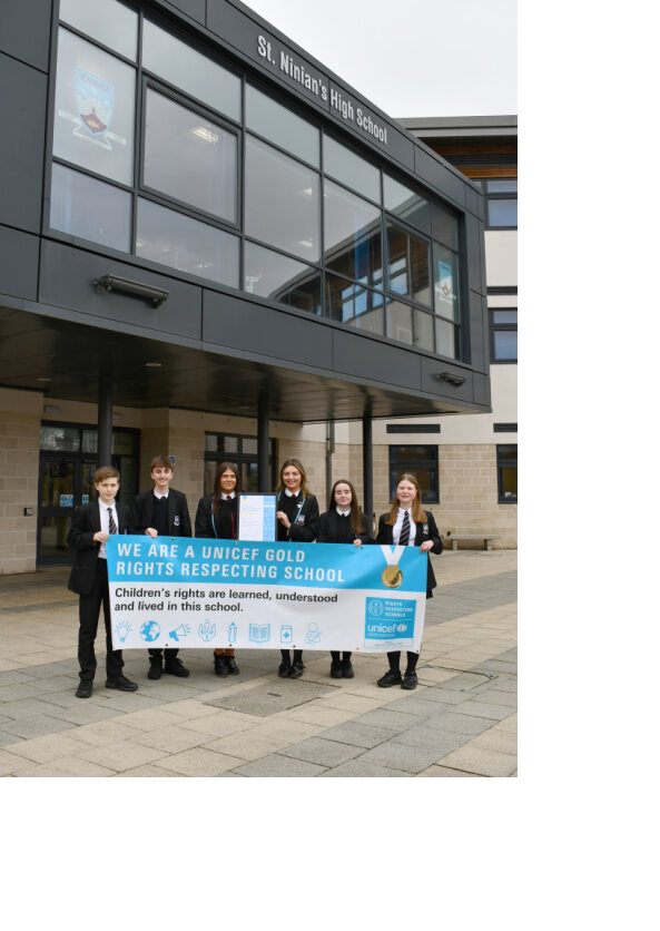 St Ninian's pupils with UNICEF banner
