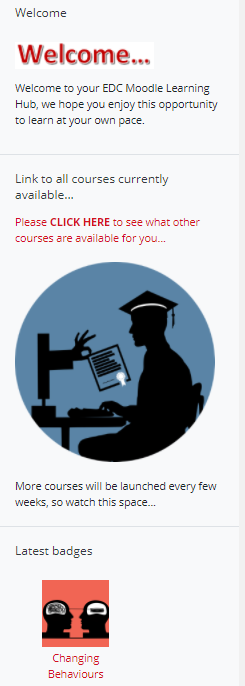 screenshot of welcome page for moodle