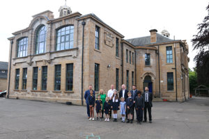 people stand outside of Bearsden school