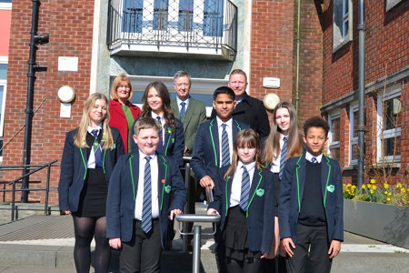 Teachers and pupils outside Lenzie Academy
