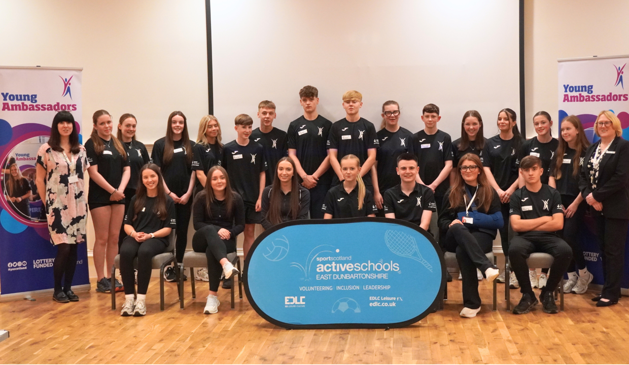 EDLC Trust Chair, Karin Jackson (right) and Active Schools Manager, Fiona Thom with the Young Ambassadors at the Conference.