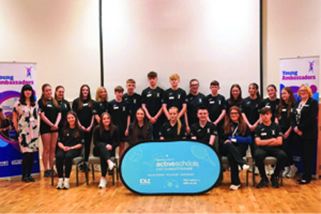 EDLC Trust Chair, Karin Jackson (right) and Active Schools Manager, Fiona Thom with the Young Ambassadors at the Conference.