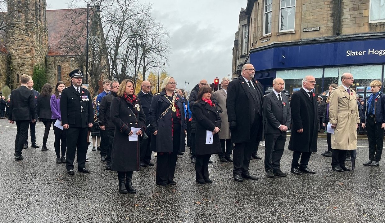 Group shot - Provost Renwick was joined by Deputy Lieutenant Sandie Scott (to her left) and other invited guests at the Council’s Remembrance Sunday service at Bearsden Cross.