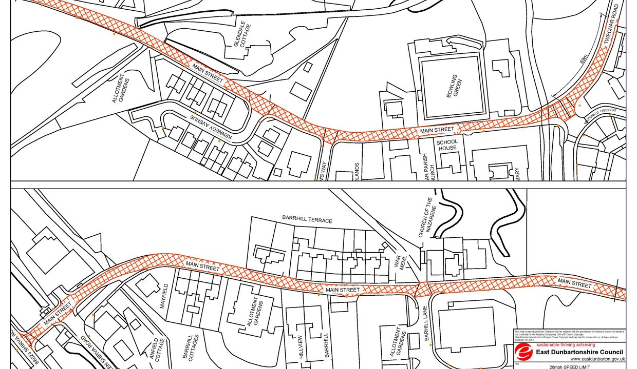 Map of Twechar including the main street