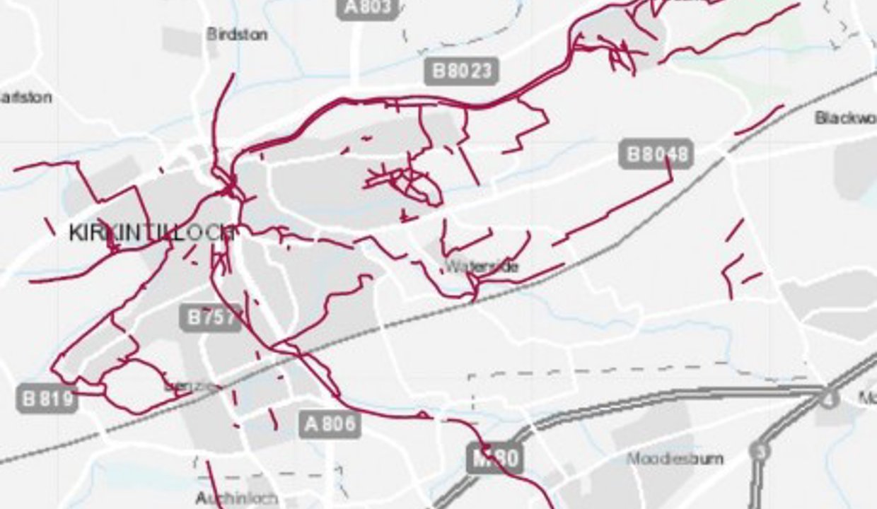 Map of off-road paths in Kirkintilloch