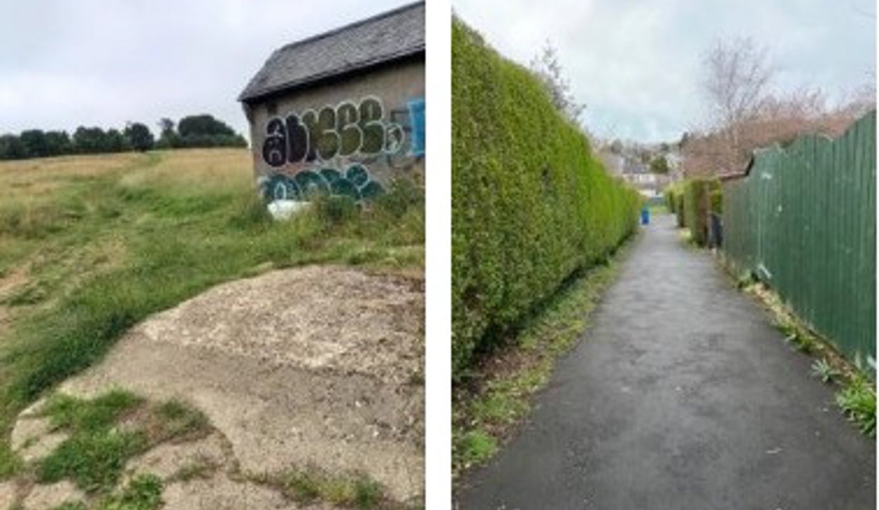 Pictured is a grass path in fair condition for walking. It is on the outskirts of the town and is not an important route connecting people to everyday needs. The path pictured, on the other hand, is a good, hard path for walking, cycling and wheeling.