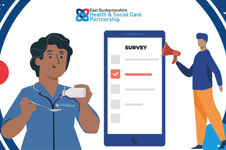 a cartoon of people filling in a survey