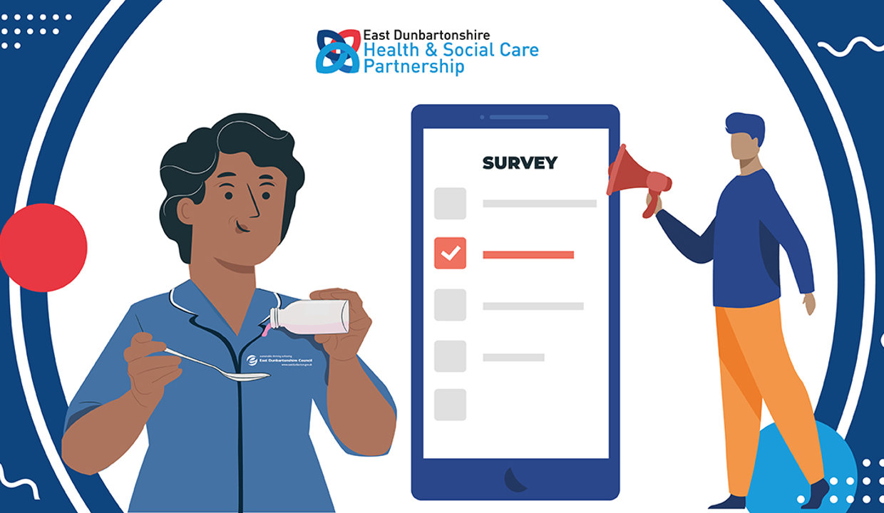 a cartoon of people filling in a survey