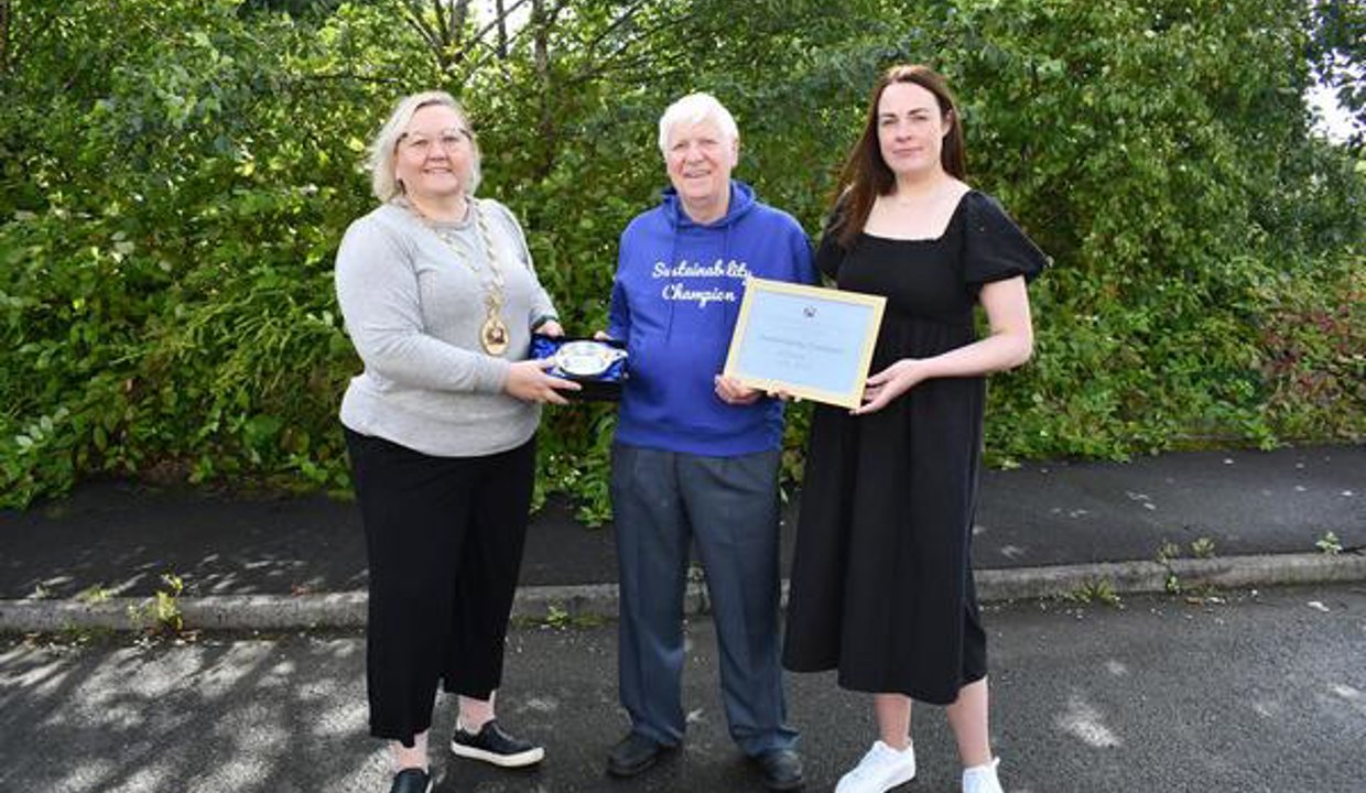 Provost Renwick and Depute Provost McDiarmid with Sustainability Champion Ivor McClure