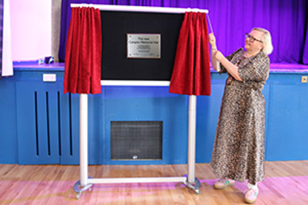 Provost Renwick unveils the commemorative plaque at the re-opening of Campsie Memorial Hall.
