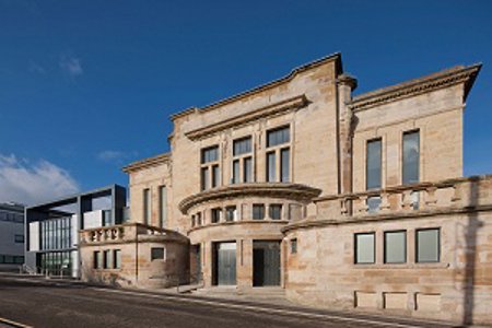 Kirkintilloch Town Hall from the outside on a sunny day