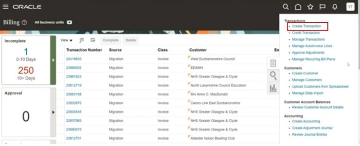 Screenshot showing Create Transaction highlighted red