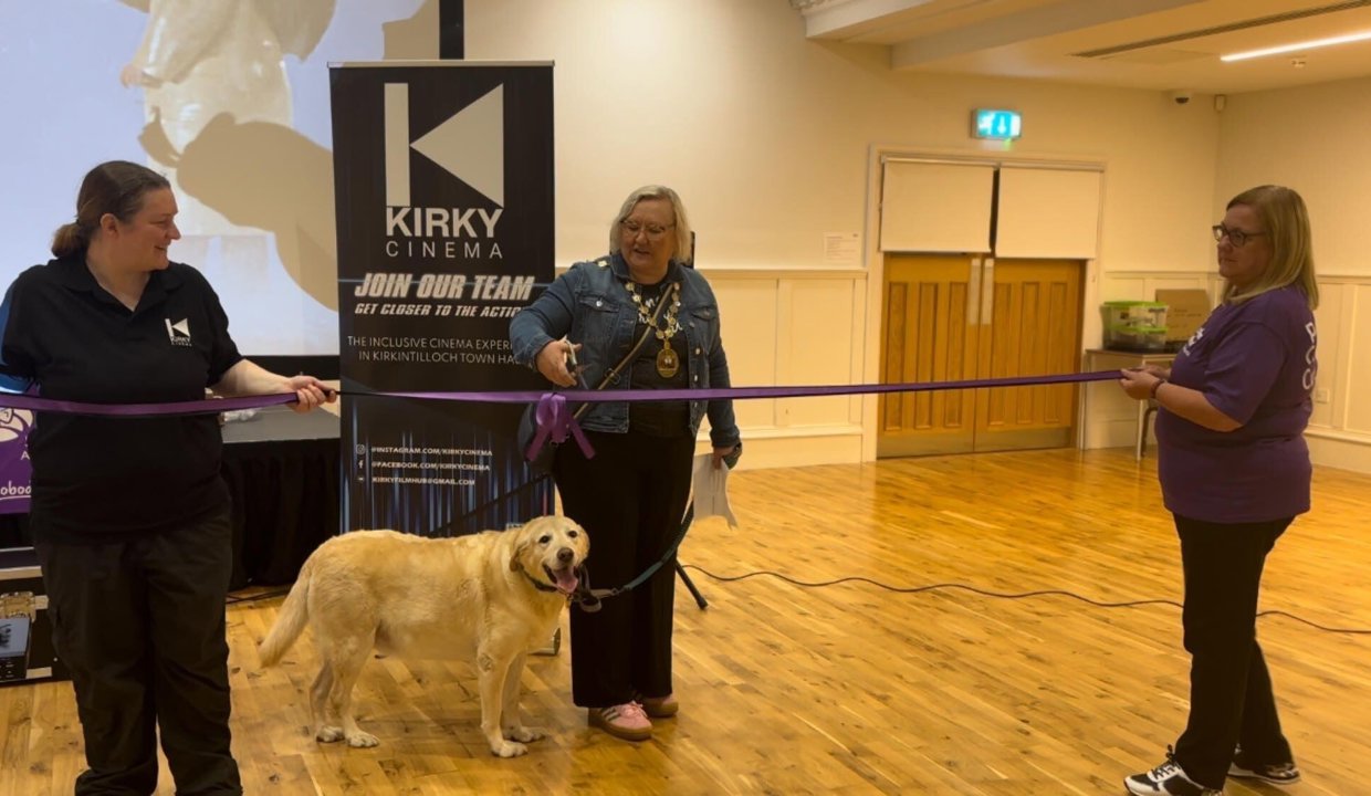 Provost Renwick cuts the ribbon at Kirky Cinema