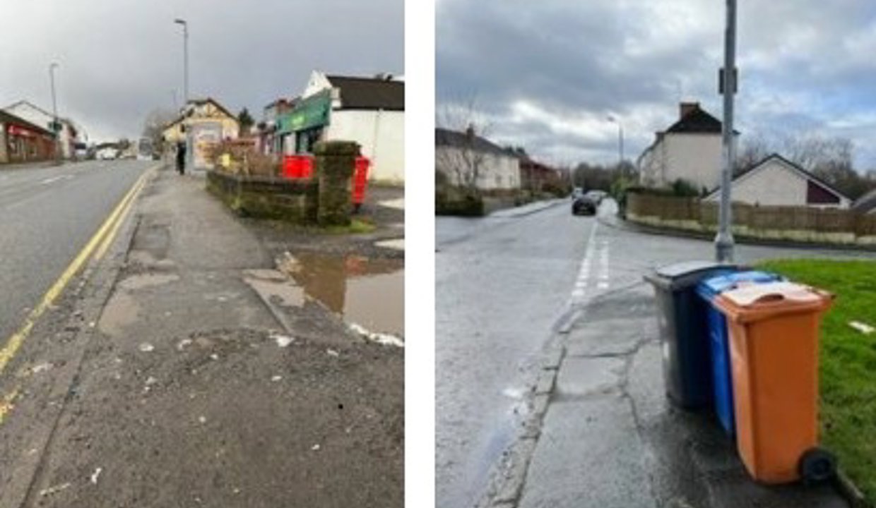 Pictured is an example of a poor pavement surface near local amenities in Auchinairn. Pictured is another example of hostile pedestrian environments in Auchinairn.