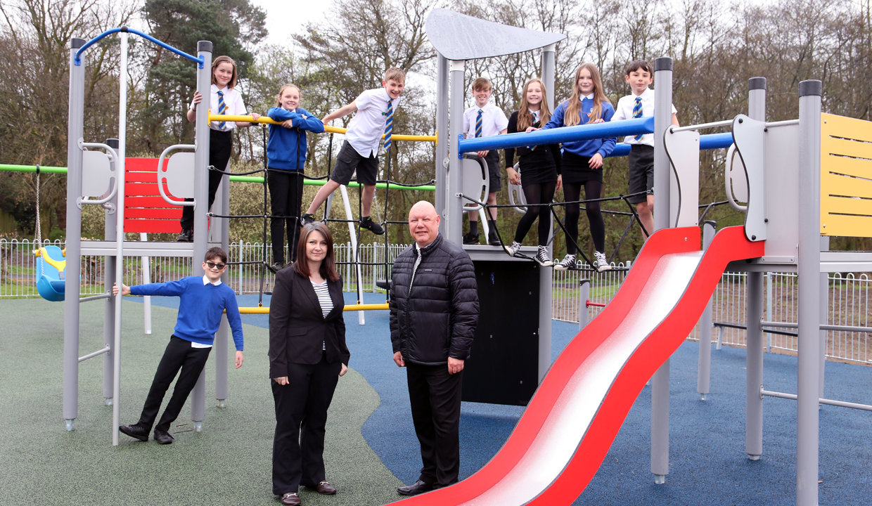 Council Staff and School children in new playpark