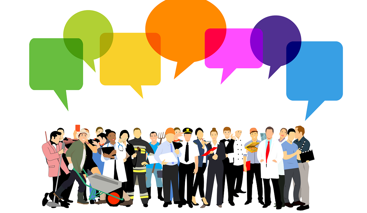 graphic of people with speech bubbles above their head