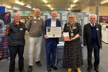Provost Renwick is pictured with Professor Mill (second left) and members of Milngavie Heritage Group.