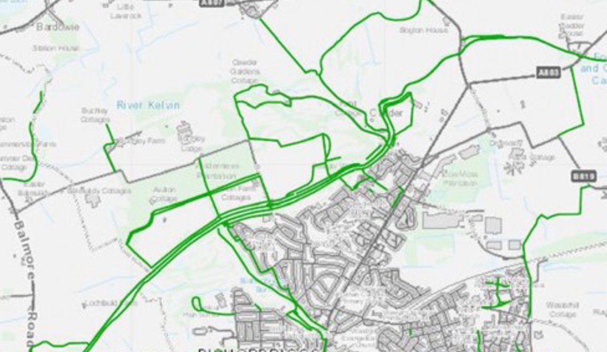 Map of the off-road network of paths in Bishopbriggs