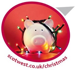 Pink piggy bank with Christmas lights round it