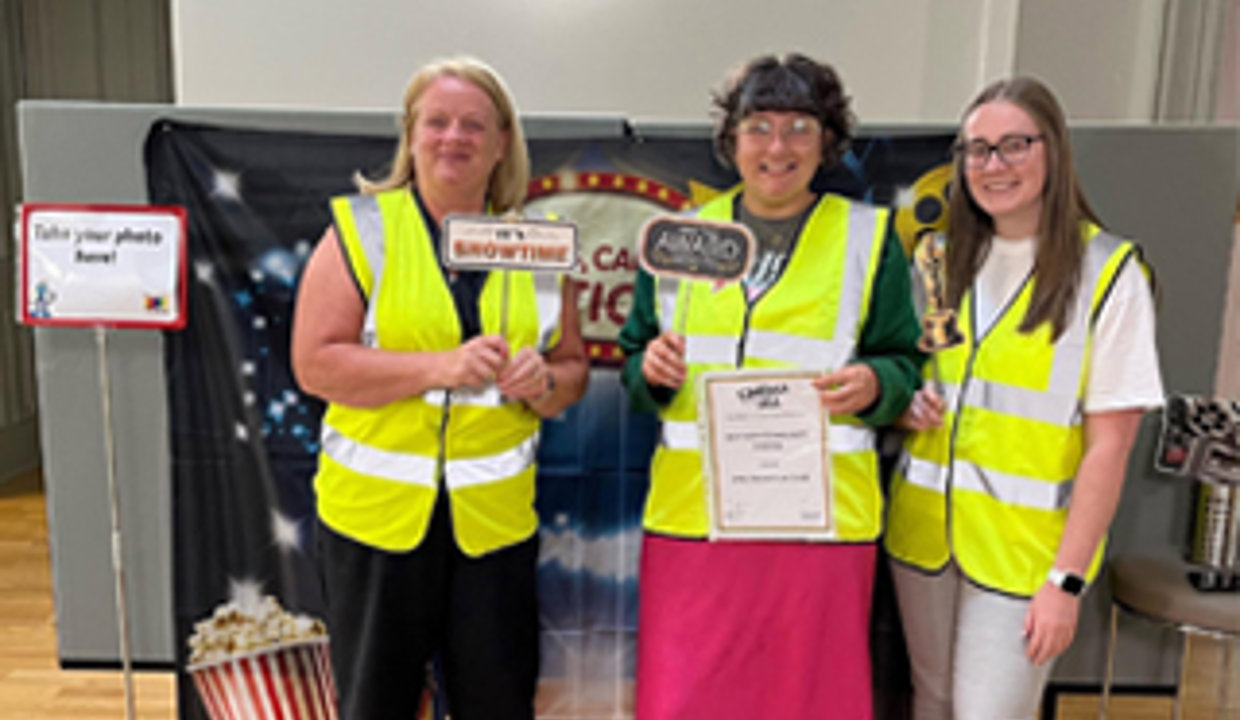 Local Area Coordinators Linda McGavin, Heather McFadyen and Jennifer Brotherston with the Best New Community Cinema 2022 award