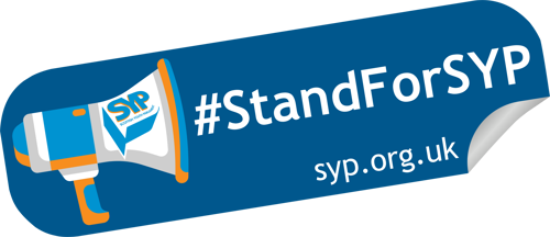 Scottish Youth Parliaments logo reading #standforSYP, syp.org.uk