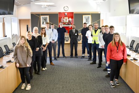 Apprentices with Council Leader Gordan Low