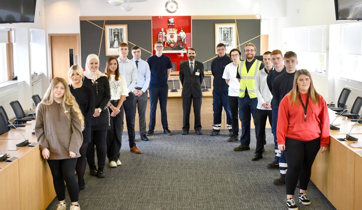 East Dunbartonshire Council Apprentices with Council Leader, Gordan Low