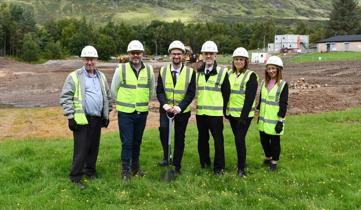 Councillor Paul Ferretti (third from left) was joined by Council officers and representatives from Morgan Sindall Construction Scotland and SCAPE Scotland at the site in Lennoxtown