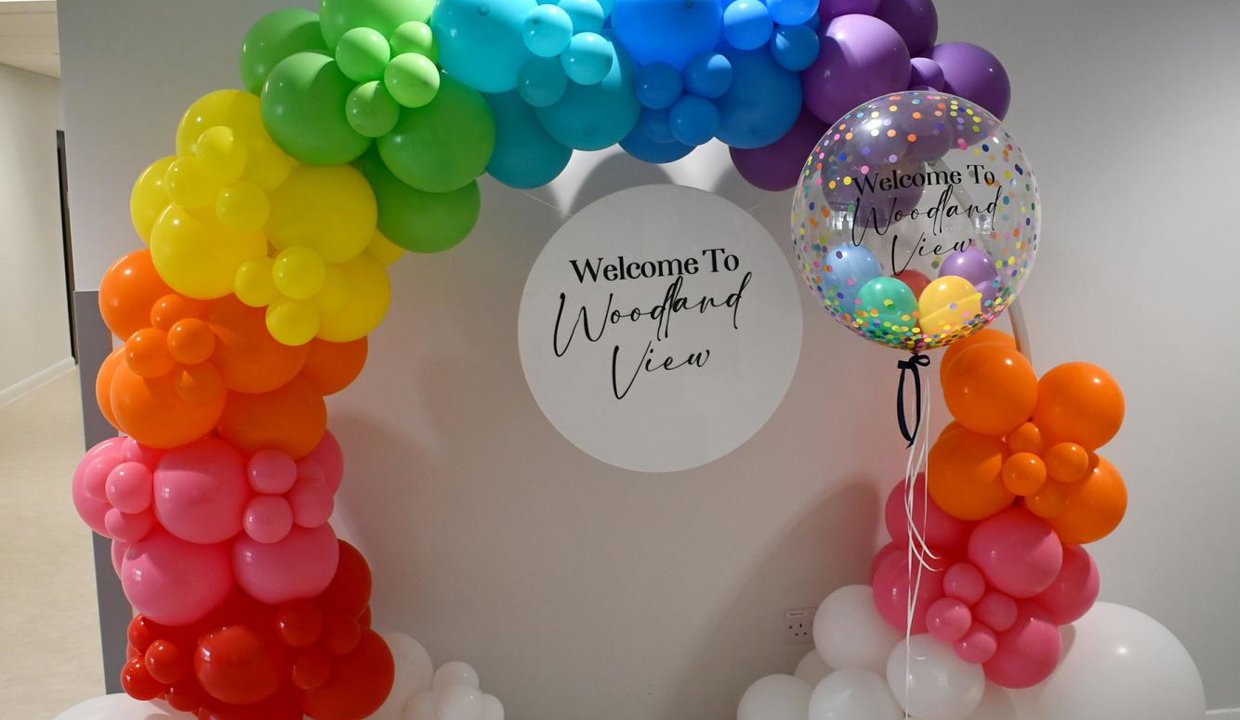 Opening Day Balloons with the words 'Welcome to Woodland View'