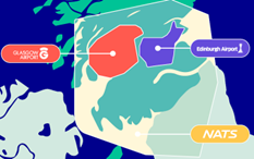 Map showing the location of Glasgow Airport and the location of Edinburgh Airport