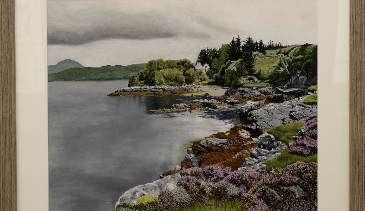A painting of water and countryside by Leo Macham (Bearsden Art Club)
