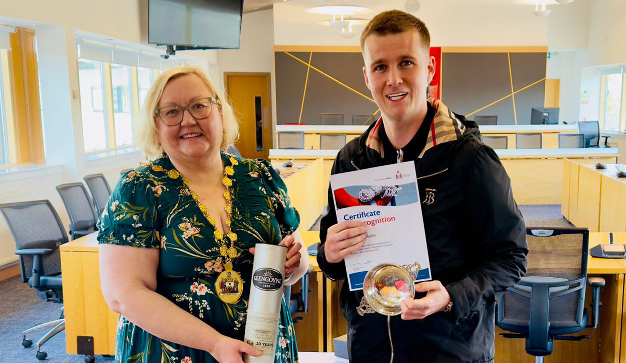 Cllr Renwick and Donnie with his commemorative quaich