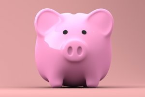 An image of a piggy bank against a pink background