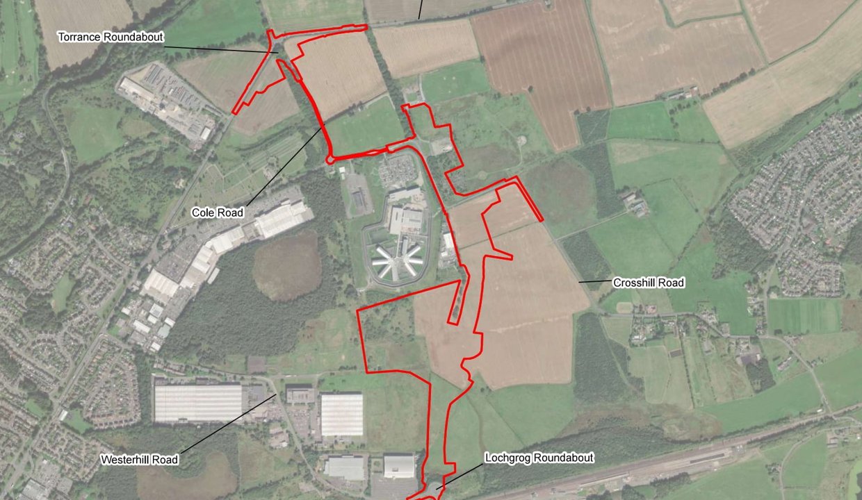 map of Westerhill Development Road with red line showing poan road boundary