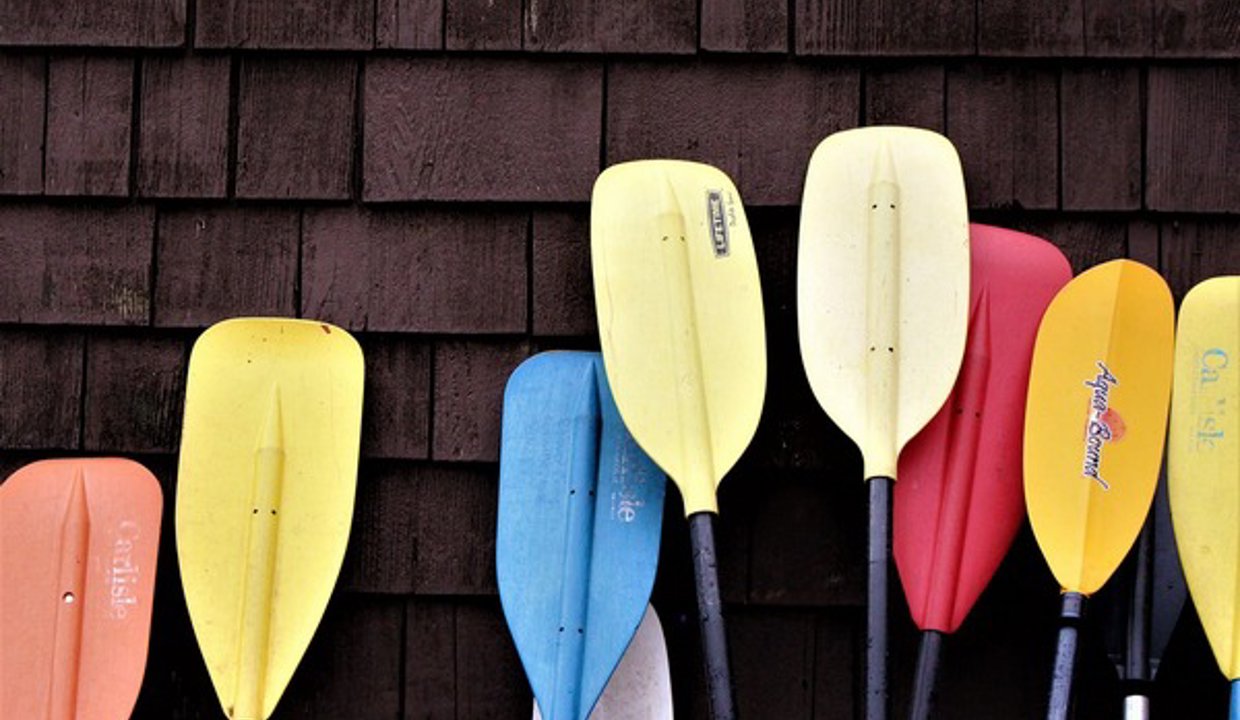 Different coloured paddles on a dark background