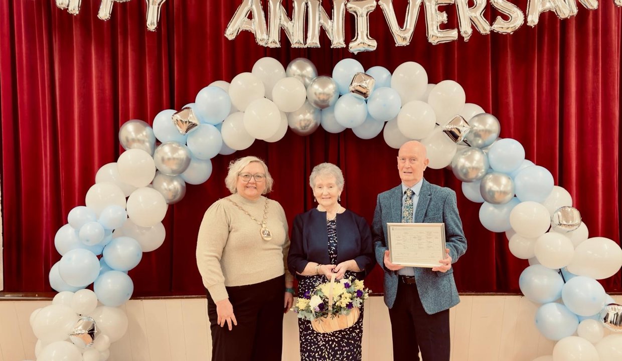 Helen & John with Provost Renwick at their Diamond Wedding Anniversary party