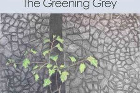 Artwork of leaves on bark and a moziac type grey background