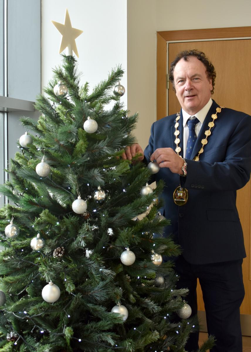 image of the provost at a christmas tree