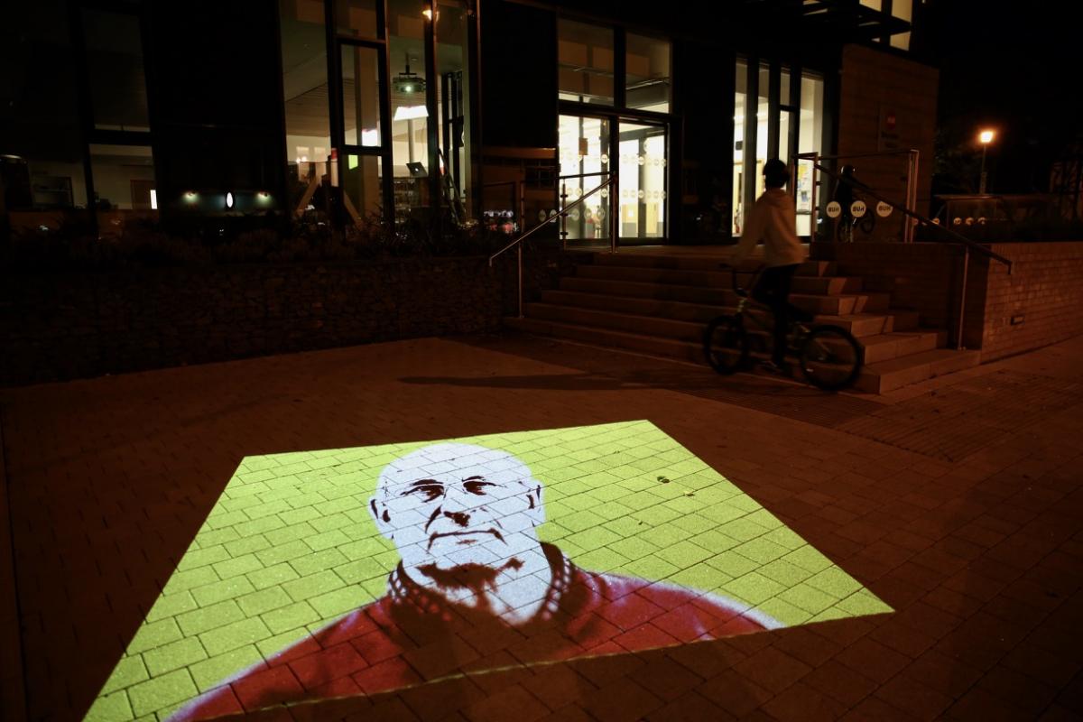 image of projected image outside library