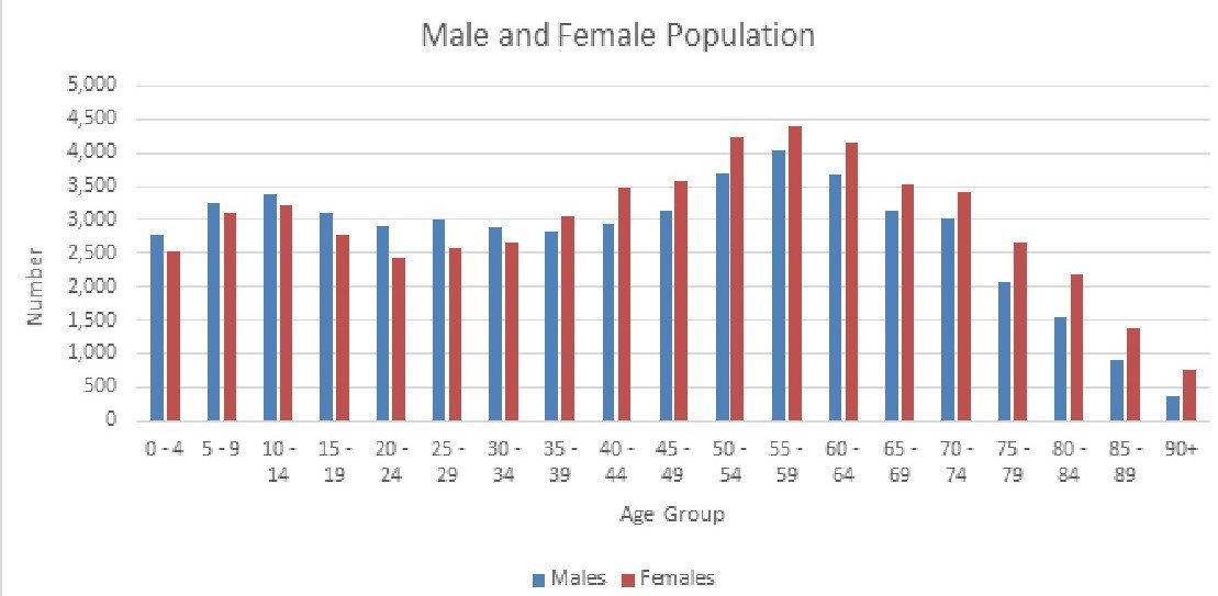 Male and female population graph table