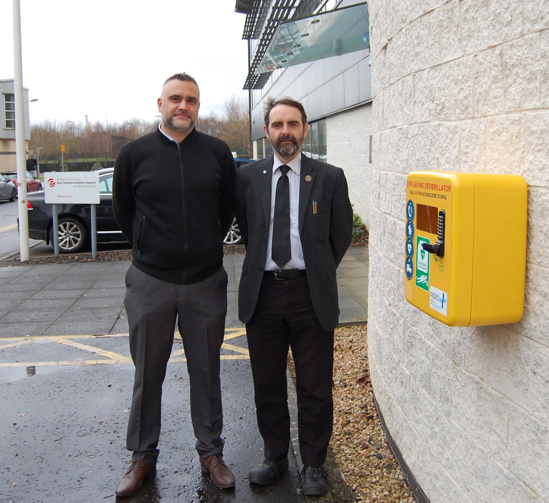 Pictured (from left) Estates Manager Graeme Lynn and Councillor Gordan Low, Leader of East Dunbartonshire Council