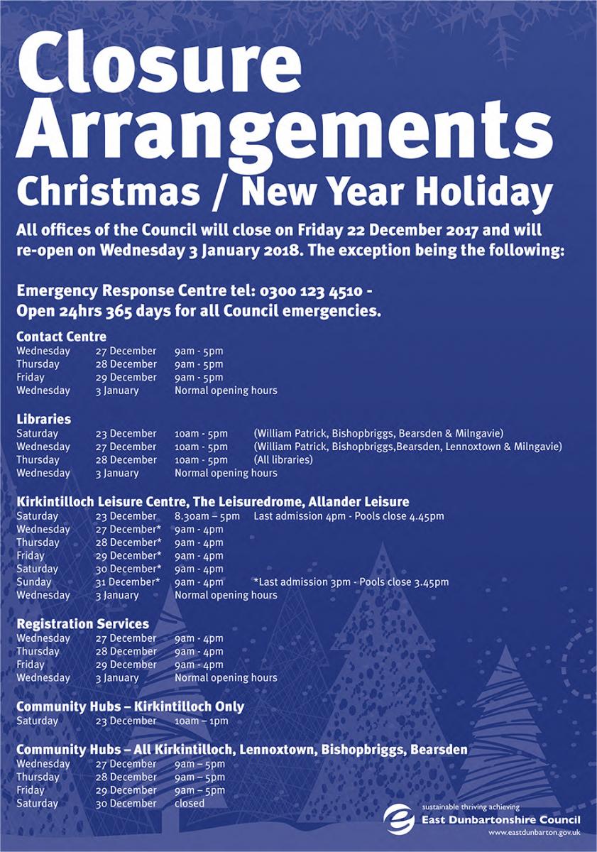 Festive opening hours poster