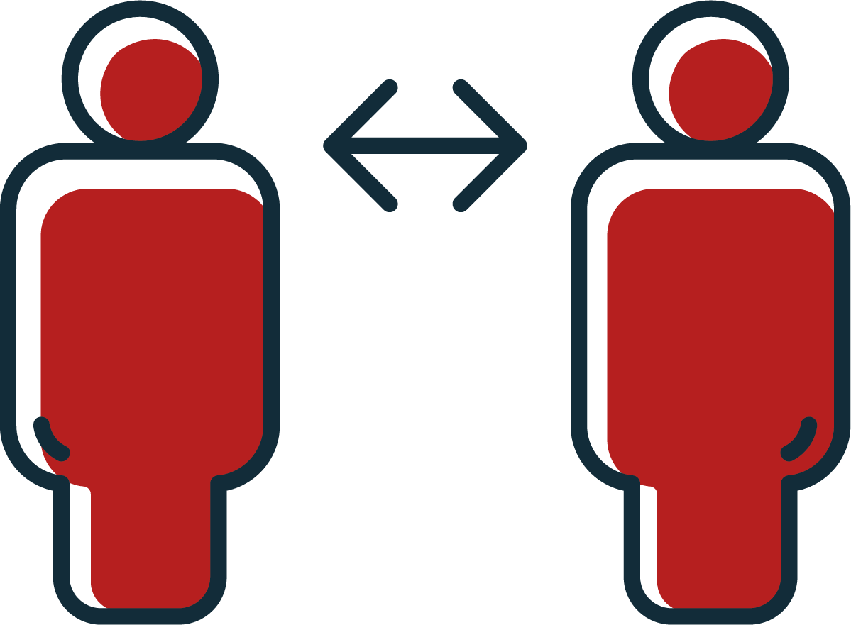two people with arrow indicating distance between