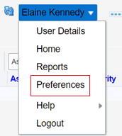 menu dropdown with preferance highlighted