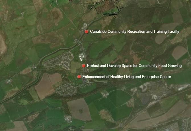 map showing Council projects identified in the Twechar Community Policy in LDP2 (Policy 8.CF)