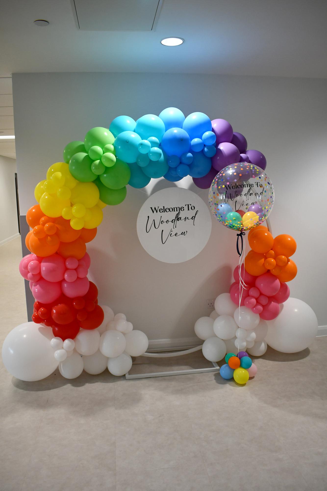 Opening Day Balloons with the words 'Welcome to Woodland View'