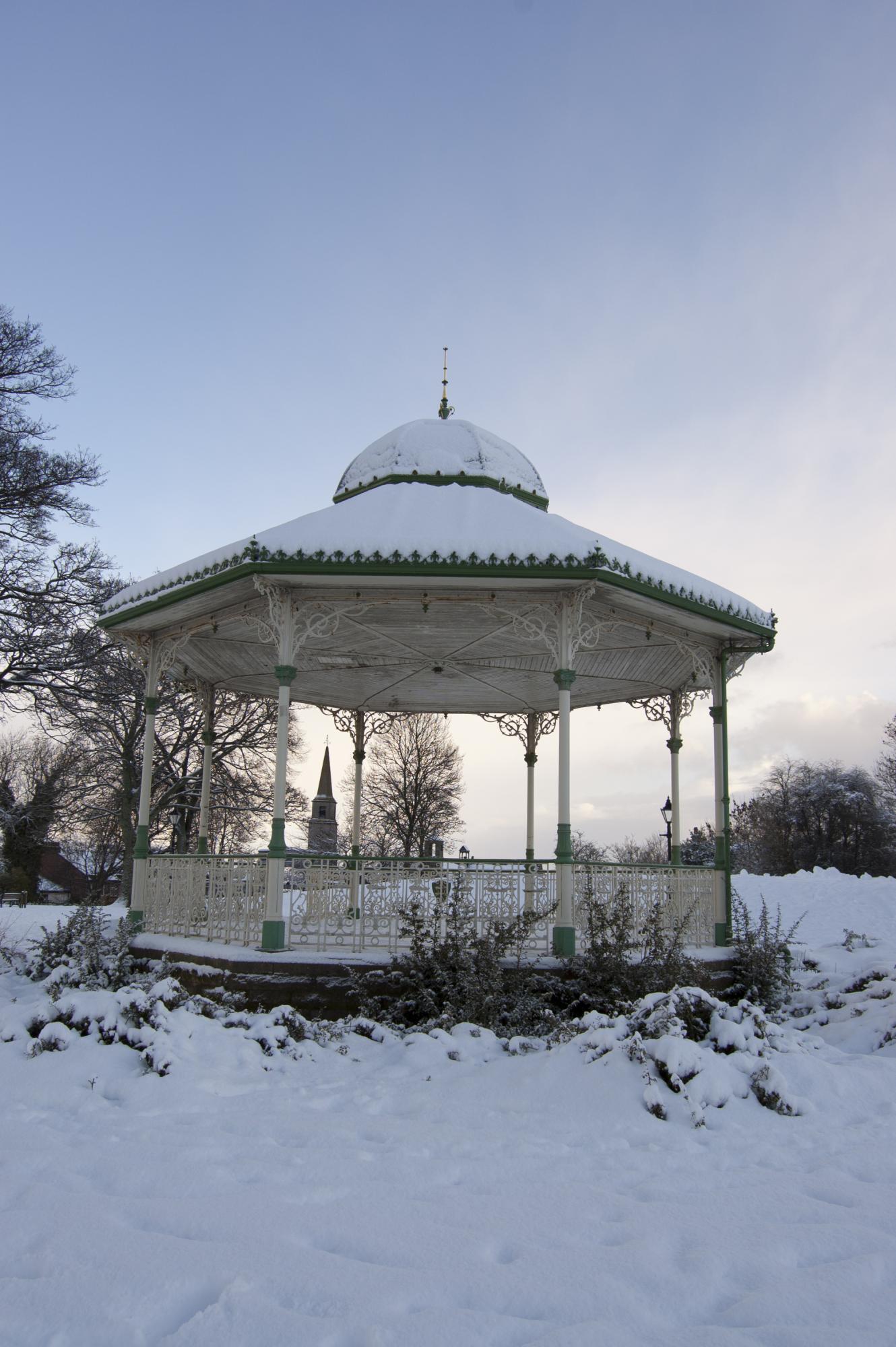 Peel park band stand in the snow