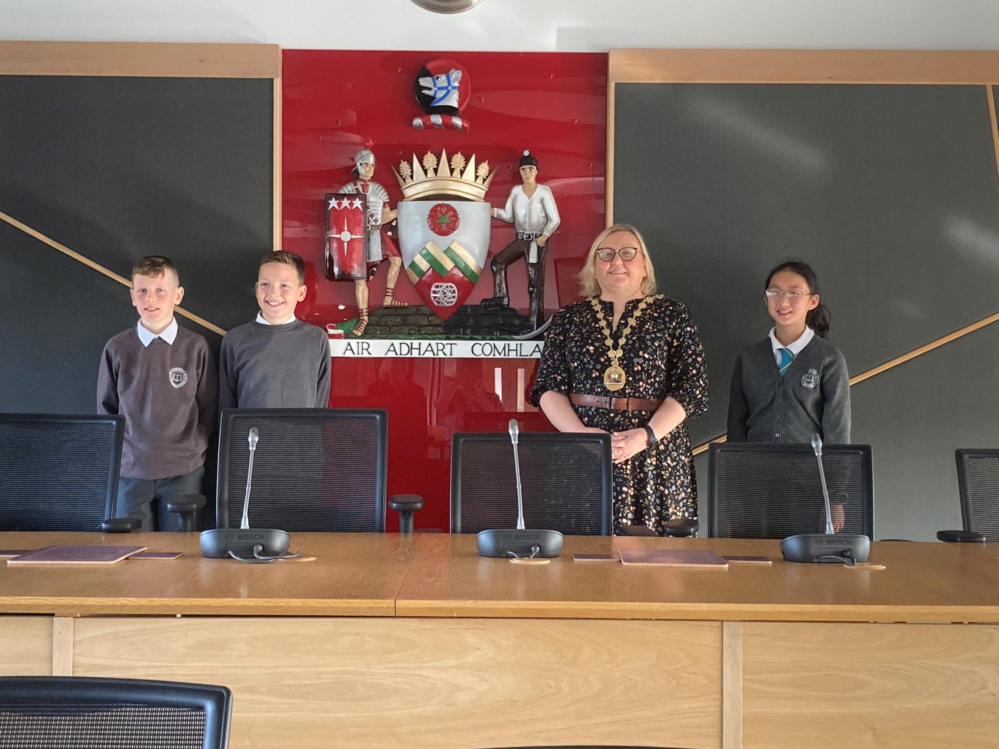Provost Gillian Renwick welcoming new Bishopbriggs Community Council Youth Ambassadors 