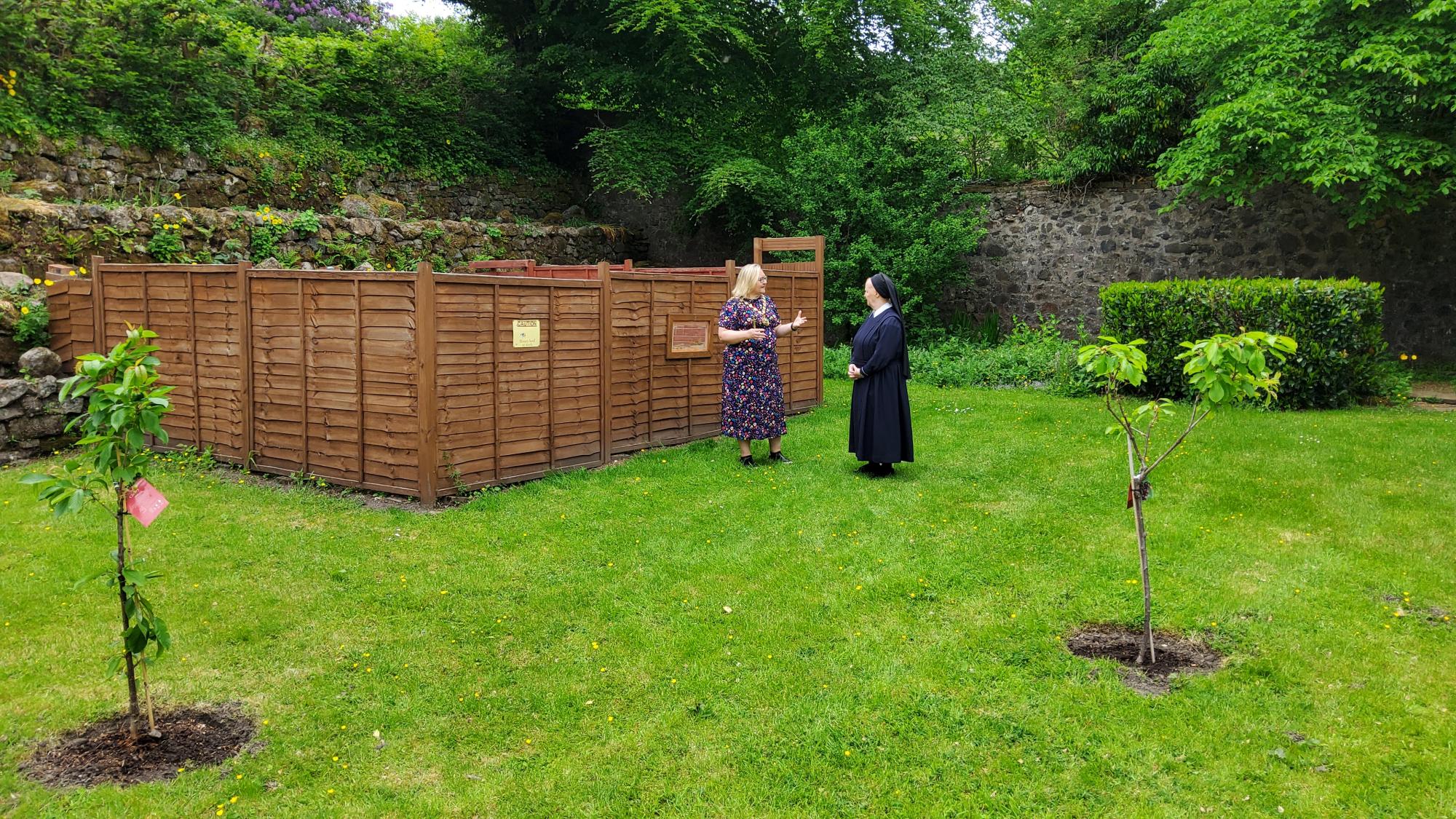 Provost Renwick with Sister Mary-Elsbeth in the Schoenstatt Garden