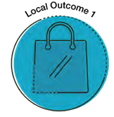 graphic of shopping bag with text above reading local outcome 1